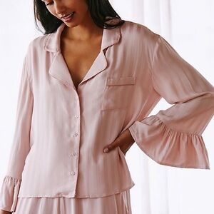 NWT Anthropologie Blush Pink Satin Pajama Top with Ruffle Cuffs